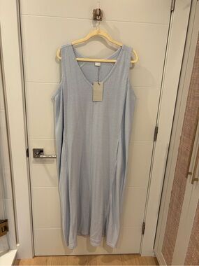 Poetry Soft Sky Blue Sleeveless Maxi Dress with V-Neck